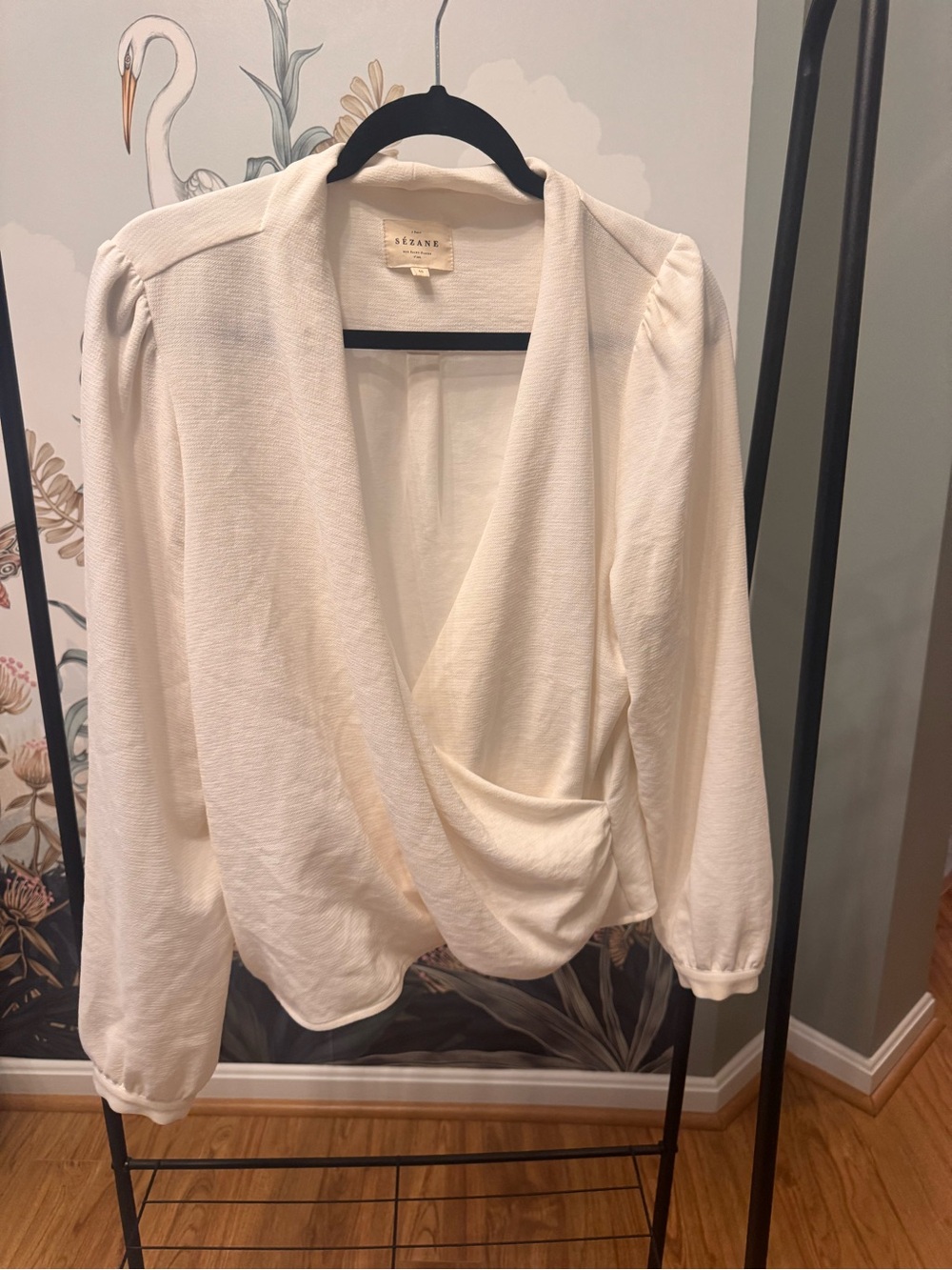 Sezane Cream Wrap-Front Blouse